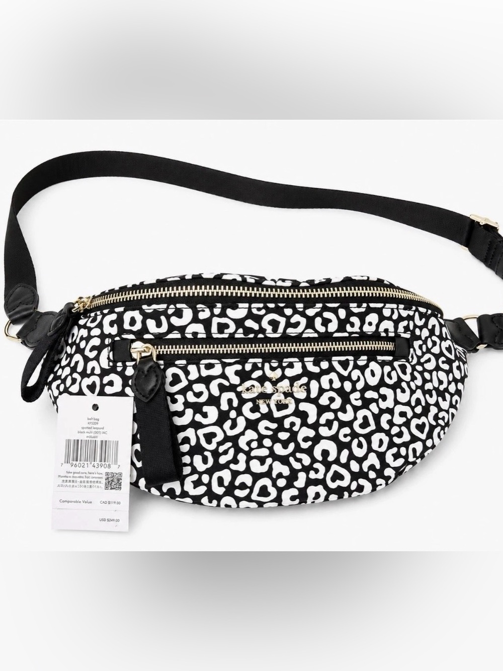 Kate Spade New York Chelsea Leopard Heart Nylon Belt Bag Fanny Pack NWT $249
